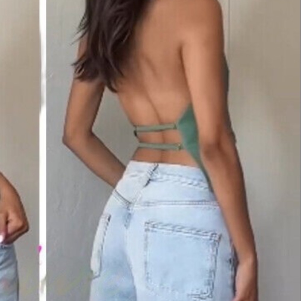 Zara Green Linen Blend Halter Top - Picture 3 of 3